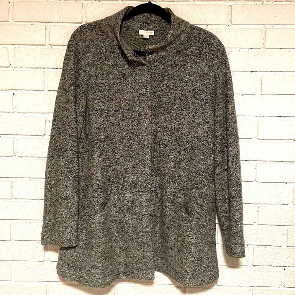 J. Jill- Pure Jill Wool Blend Long Line Snap Front Grey Cardigan - Size MP